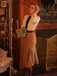 Khaki 1930s Striped Lapel Blouse Detachable Tie Dress - vintage dress, retro fashion for women