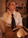 Khaki 1930s Striped Lapel Blouse Detachable Tie Dress - vintage dress, retro fashion for women