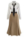 Khaki 1930s Striped Lapel Blouse Detachable Tie Dress, classic vintage style elegant retro fashion - Image 5