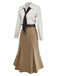 Khaki 1930s Striped Lapel Blouse Detachable Tie Dress, classic vintage style elegant retro fashion - Image 6