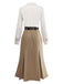 Khaki 1930s Striped Lapel Blouse Detachable Tie Dress, classic vintage style elegant retro fashion - Image 8