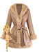 Khaki 1940s PU Leather Faux Fur Collar Belted Coat - vintage fashion, retro style