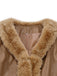Khaki 1940s PU Leather Faux Fur Collar Belted Coat - vintage fashion, retro style