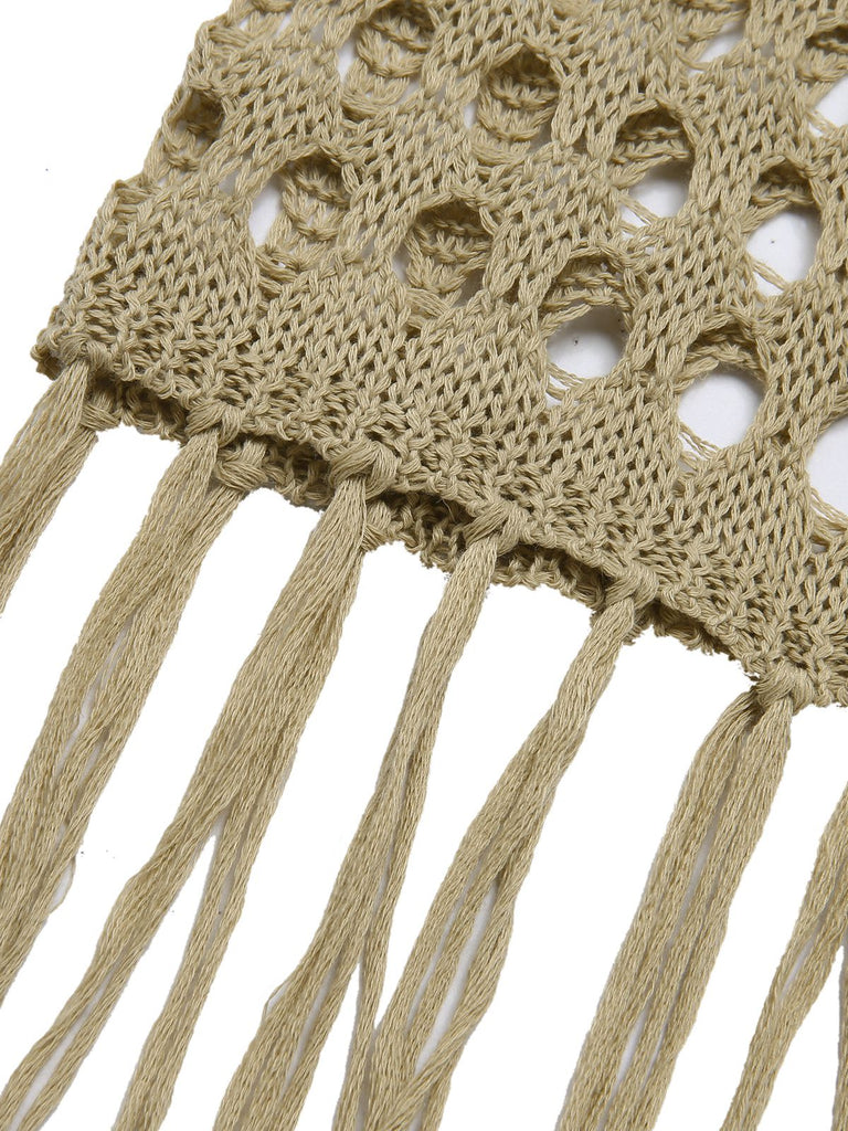Khaki 1950s Knitted Tassel Hollow Cover-Up, vintage fashion, retro style - perfect for women who love vintage and retro fashion