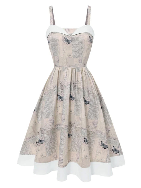 stitching dress vintage Khaki 1950s Newspaper Butterfly Patchwork Outfitted with boning Color:Gold/Red Red Homecoming Windsor Homecoming classic electric feathers