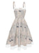 Khaki 1950s Newspaper Butterfly Patchwork Dress - vintage dress, retro fashion, rockabilly