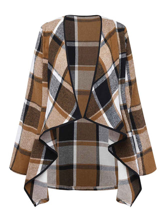 Khaki 1950s Plaid Long Sleeve Irregular Jacket - vintage fashion, retro style