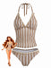 Khaki 1950s Striped Swimsuit