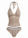 Khaki 1950s Striped Swimsuit