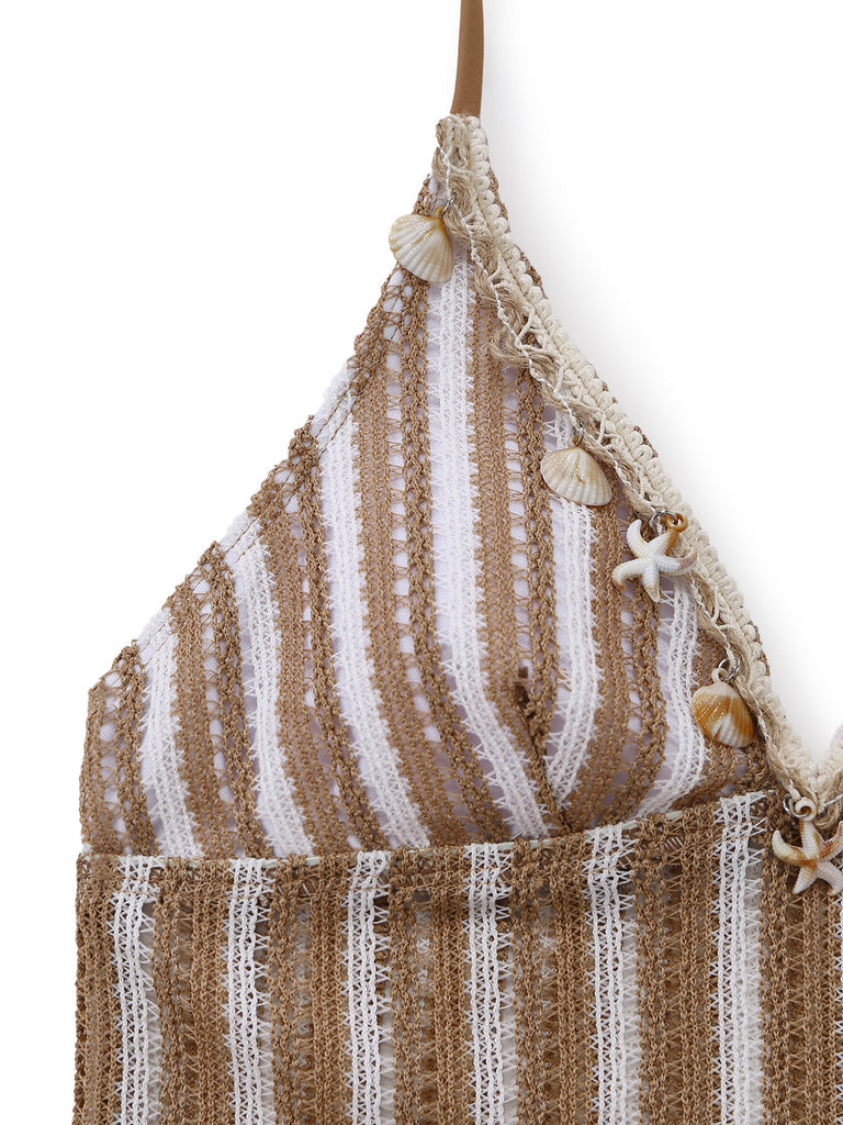 Khaki 1950s Striped Swimsuit
