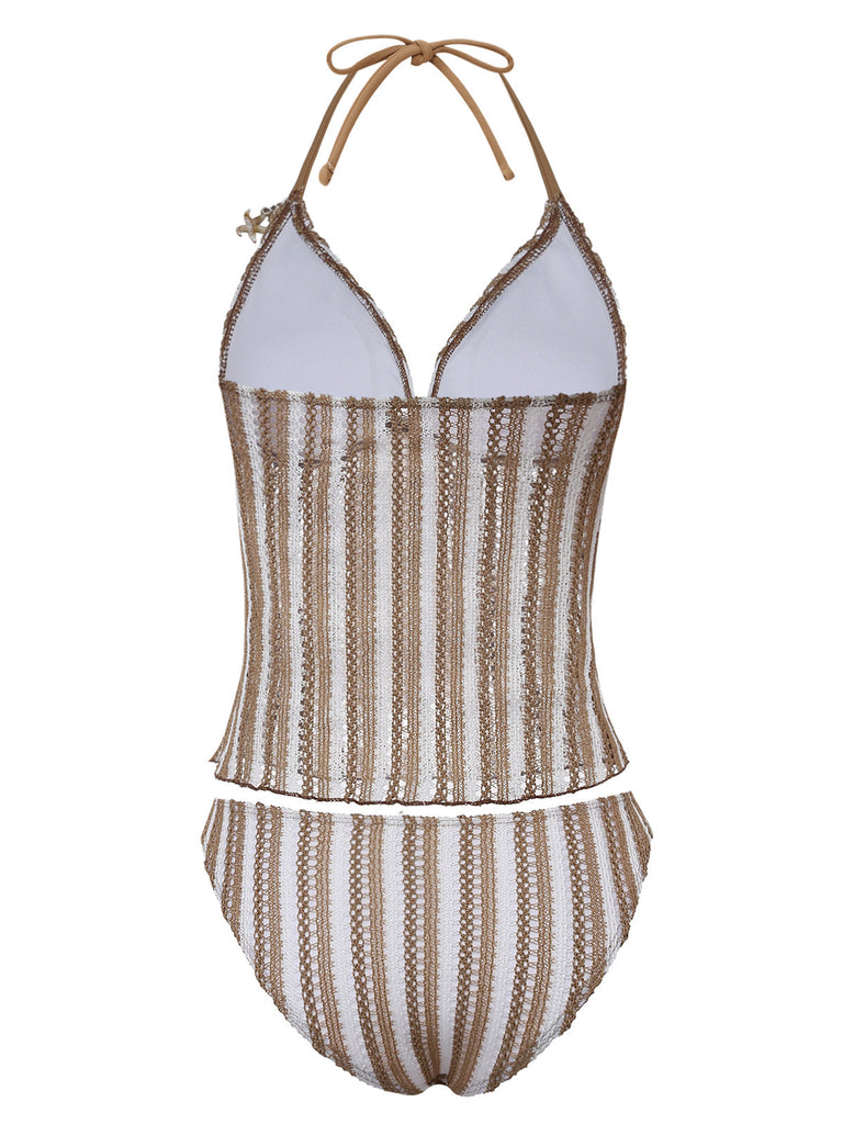 Khaki 1950s Striped Swimsuit