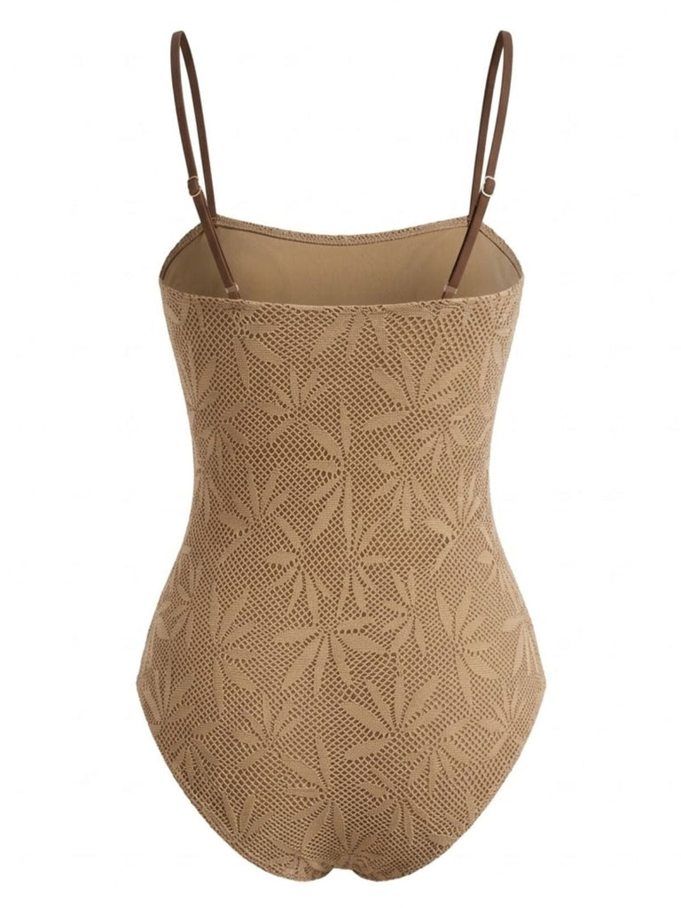 Khaki 1960s Jacquard Beaded One-Piece Swimsuit 5