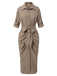 Khaki 1960s Solid Fold Pleated Lapel Dress, vintage dress, retro fashion - perfect for women who love vintage and retro fashion