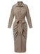 Khaki 1960s Solid Fold Pleated Lapel Dress, vintage dress, retro fashion - perfect for women who love vintage and retro fashion