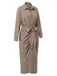 Khaki 1960s Solid Fold Pleated Lapel Dress, vintage dress, retro fashion - perfect for women who love vintage and retro fashion