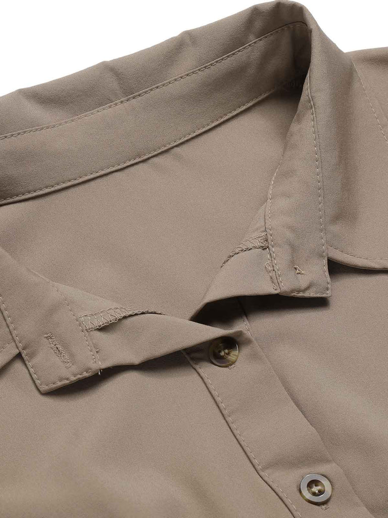 Khaki 1960s Solid Fold Pleated Lapel Dress, vintage dress, retro fashion - perfect for women who love vintage and retro fashion