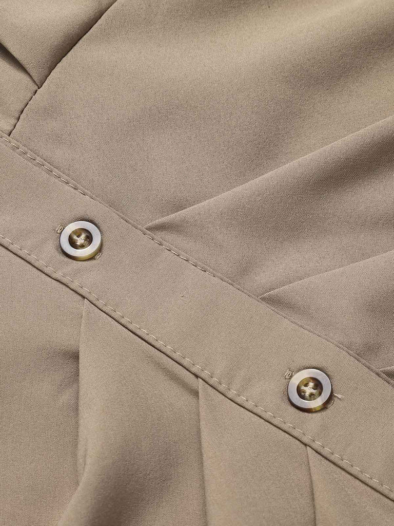 Khaki 1960s Solid Fold Pleated Lapel Dress, vintage dress, retro fashion - perfect for women who love vintage and retro fashion