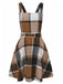 Khaki 1960s Square Neck Plaid Overall Dress - vintage dress, retro fashion