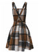 Khaki 1960s Square Neck Plaid Overall Dress - vintage dress, retro fashion