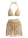 Khaki 1940s Fringe Two Piece Bikini Set 2
