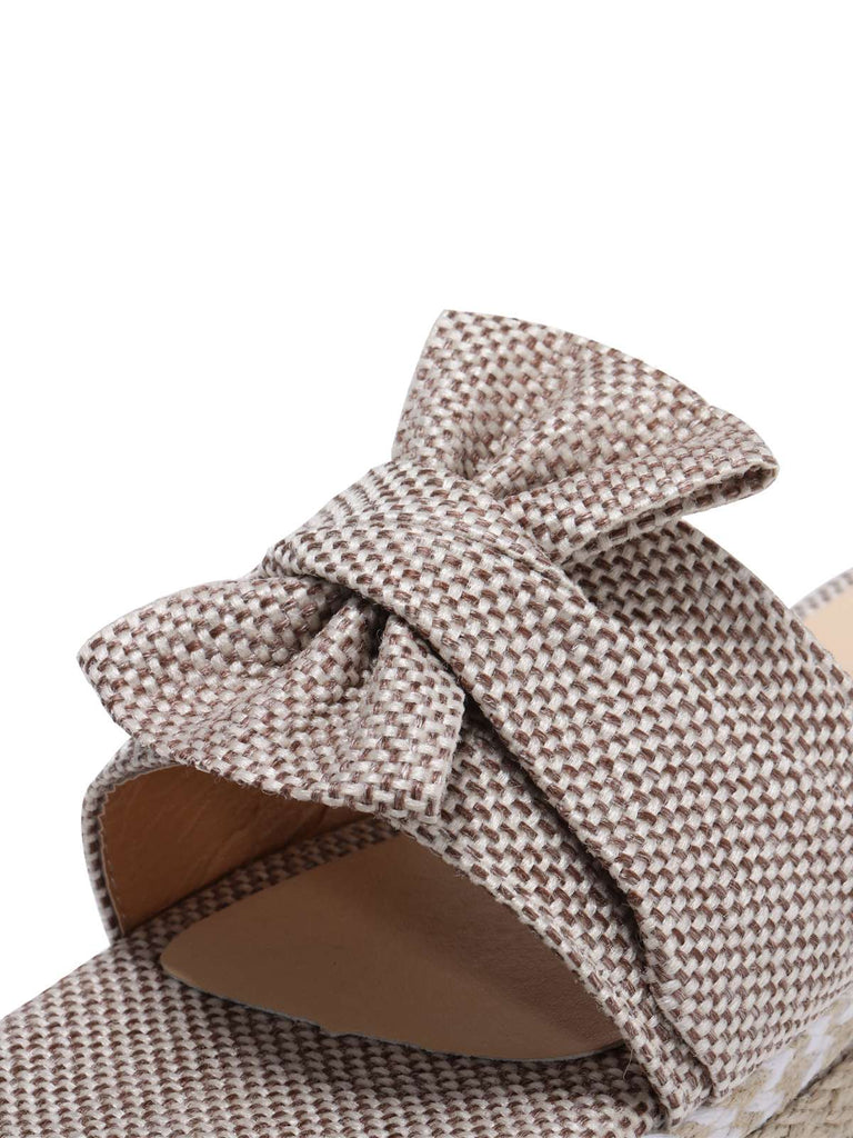 Khaki Knitted Bow Platform Beach Sandals — because vintage glamour never goes out of style