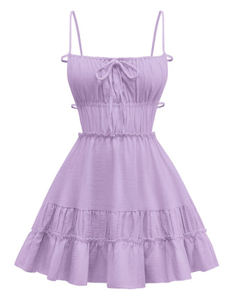 1950s Spaghetti Strap Lace-Up Backless Skater Dress