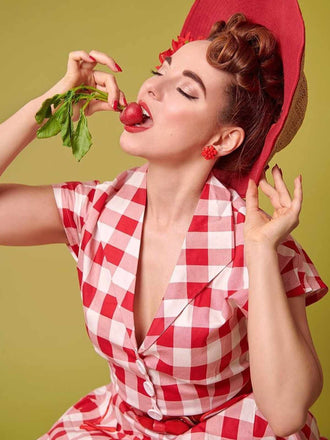 Red 1950s Pockets Plaid Dress