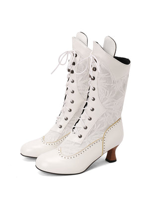Lace Patchwork Lace-Up Calf-High Boots — vintage vintage charm for her modern wardrobe