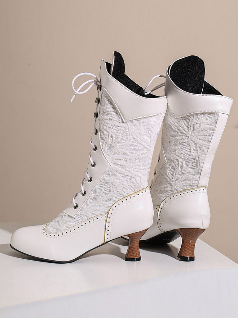 Lace Patchwork Lace-Up Calf-High Boots: timeless vintage elegance she makes her own