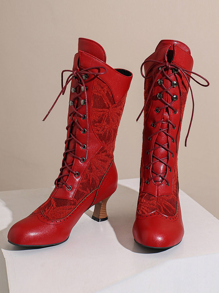 Lace Patchwork Lace-Up Calf-High Boots: timeless vintage elegance she makes her own