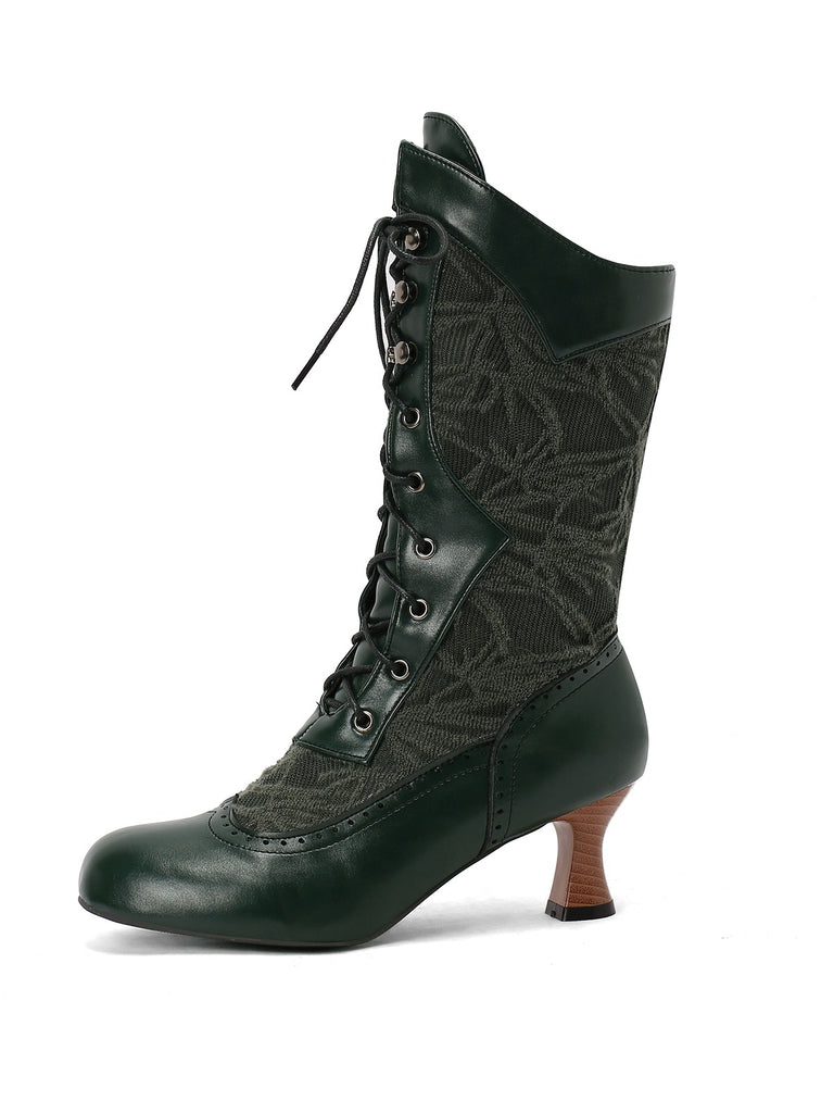 Lace Patchwork Lace-Up Calf-High Boots — vintage style that transcends decades