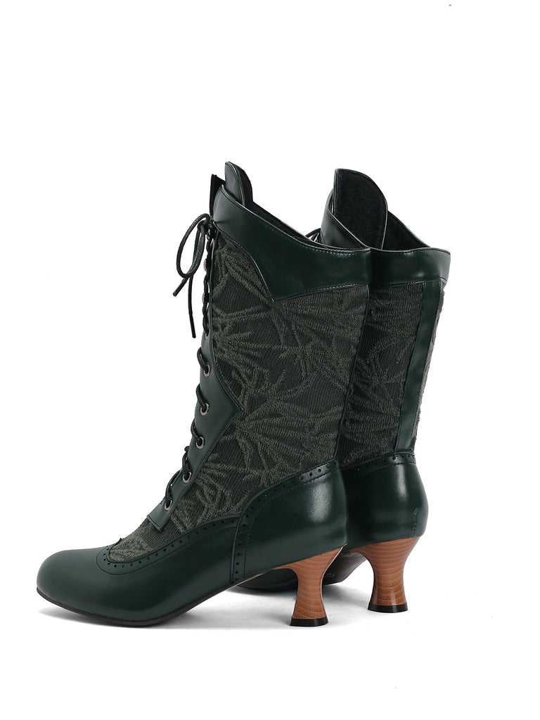 Lace Patchwork Lace-Up Calf-High Boots — vintage vintage charm for her modern wardrobe