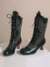 She finds her vintage story in this Lace Patchwork Lace-Up Calf-High Boots