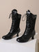 Lace Patchwork Lace-Up Calf-High Boots — vintage style that transcends decades