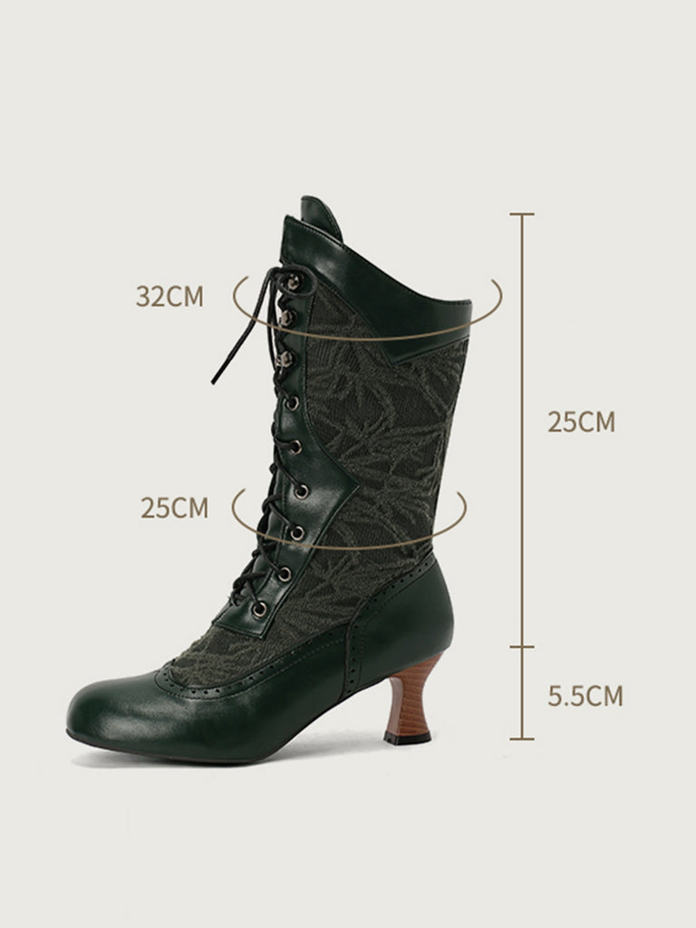 Lace Patchwork Lace-Up Calf-High Boots — vintage vintage charm for her modern wardrobe