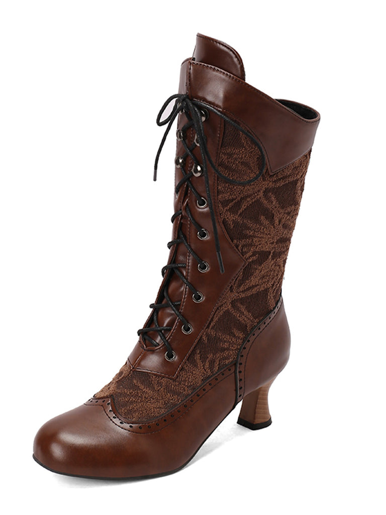 Lace Patchwork Lace-Up Calf-High Boots: timeless vintage elegance she makes her own