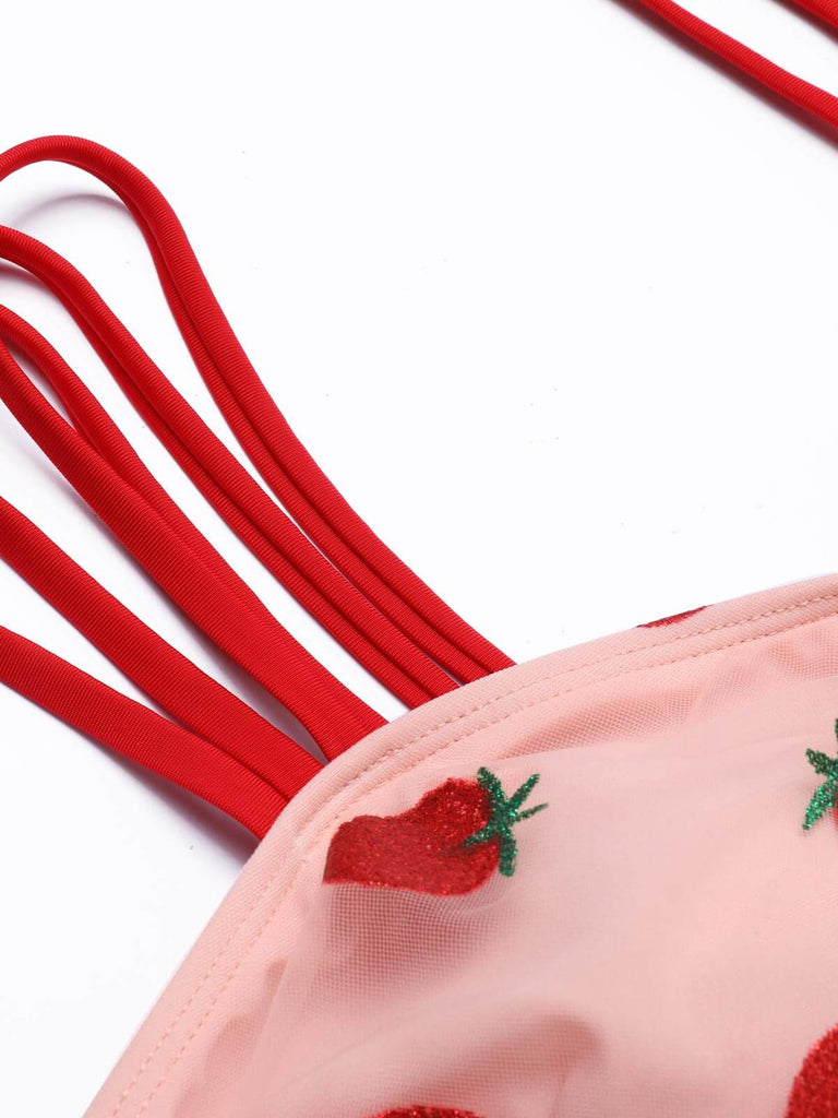 View 7: 1950s Lace Strawberry Cami Tankini Set, perfect for vintage themed parties