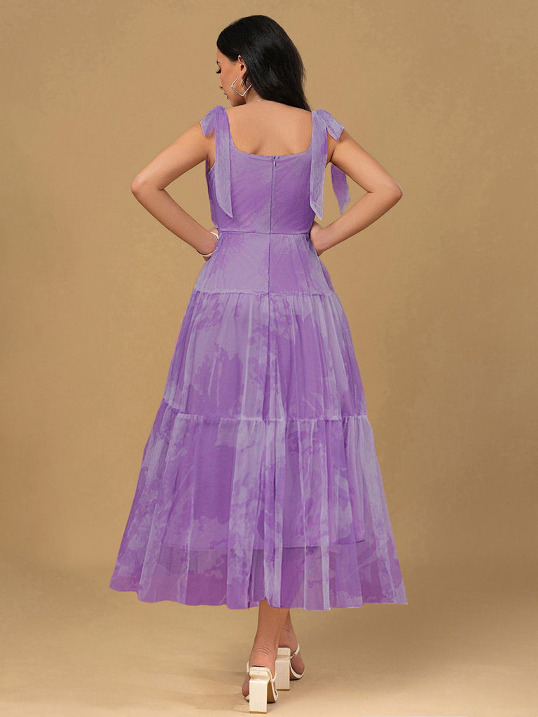 Lavender 1930s Floral Lace-Up Mesh Dress - vintage dress, retro fashion