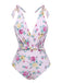 Lavender 1940s Floral Shoulder Tie Swimsuit, vintage swimsuit, pin-up swimwear - perfect for women who love vintage and retro fashion