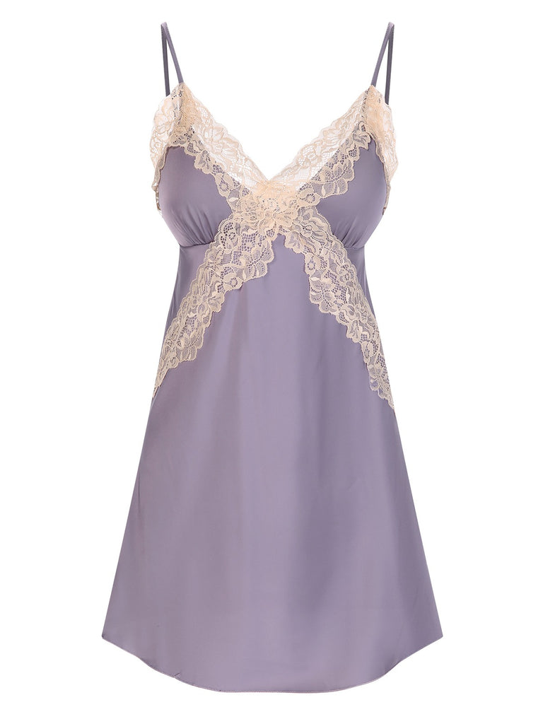 Lavender Lace Satin Patchwork Nightgown