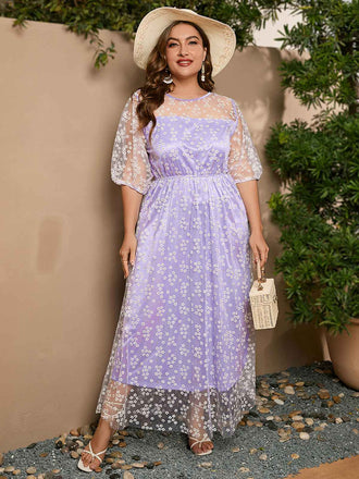 She slips into this Lavender 1950s Mesh Flower Embroidered Dress and suddenly it's a 1950s daydream
