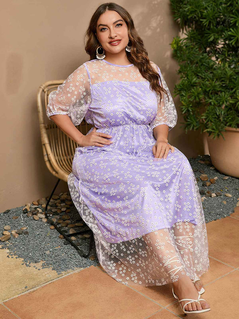 sachin and babi light blue dress Plus Size] Lavender 1950s Mesh Flower Embroidered Dress
