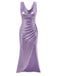 This Lavender 1960s Cowl Neck High-Slit Pearlescent Dress wraps her in 1960s elegance, one twirl at a time