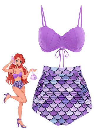 Lavender 1970s Shell Mermaid Scale Bikini Set - vintage fashion, retro style