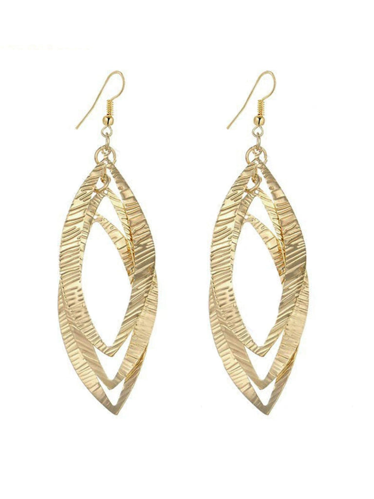 Metallic Textured Multi-Layer Leaf Dangle Earrings, vintage fashion, retro style, classic design, women, elegant