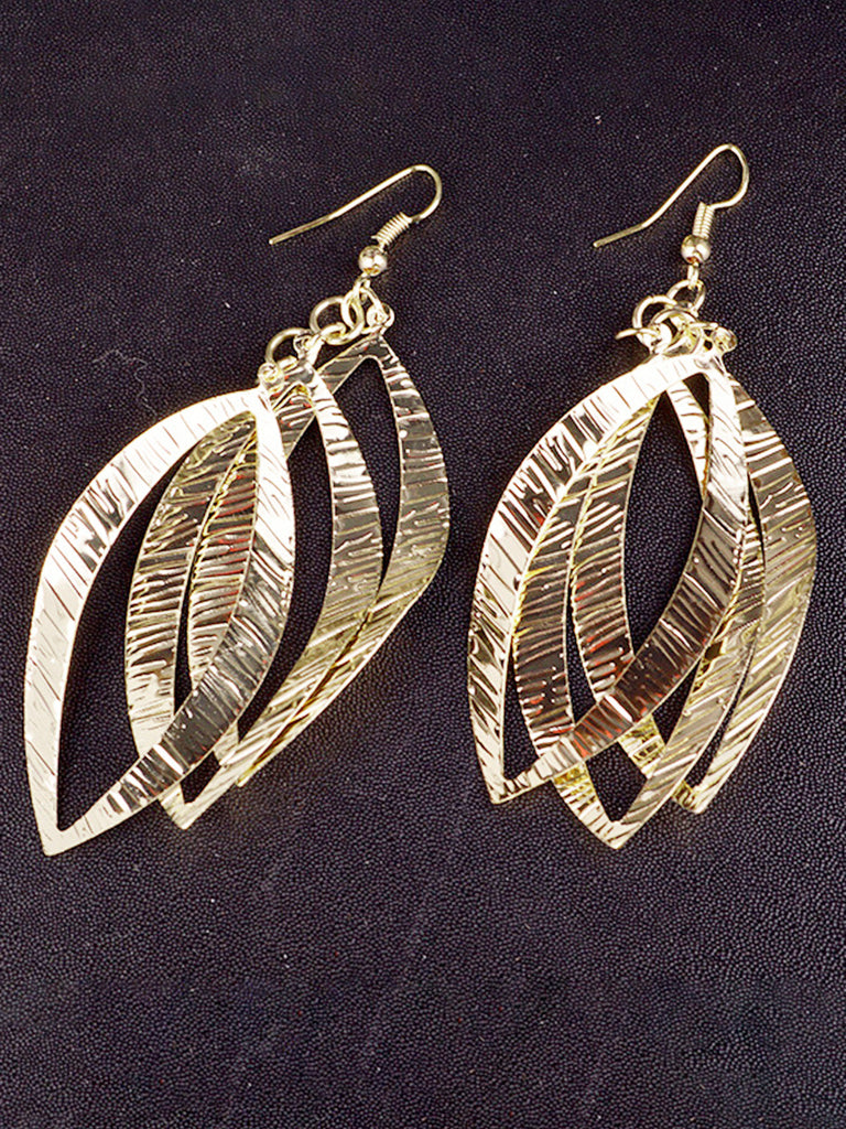 Metallic Textured Multi-Layer Leaf Dangle Earrings, vintage fashion, retro style, classic design, women, elegant