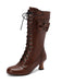 Leather Bow Lace-Up Calf High Boots — vintage style that transcends decades