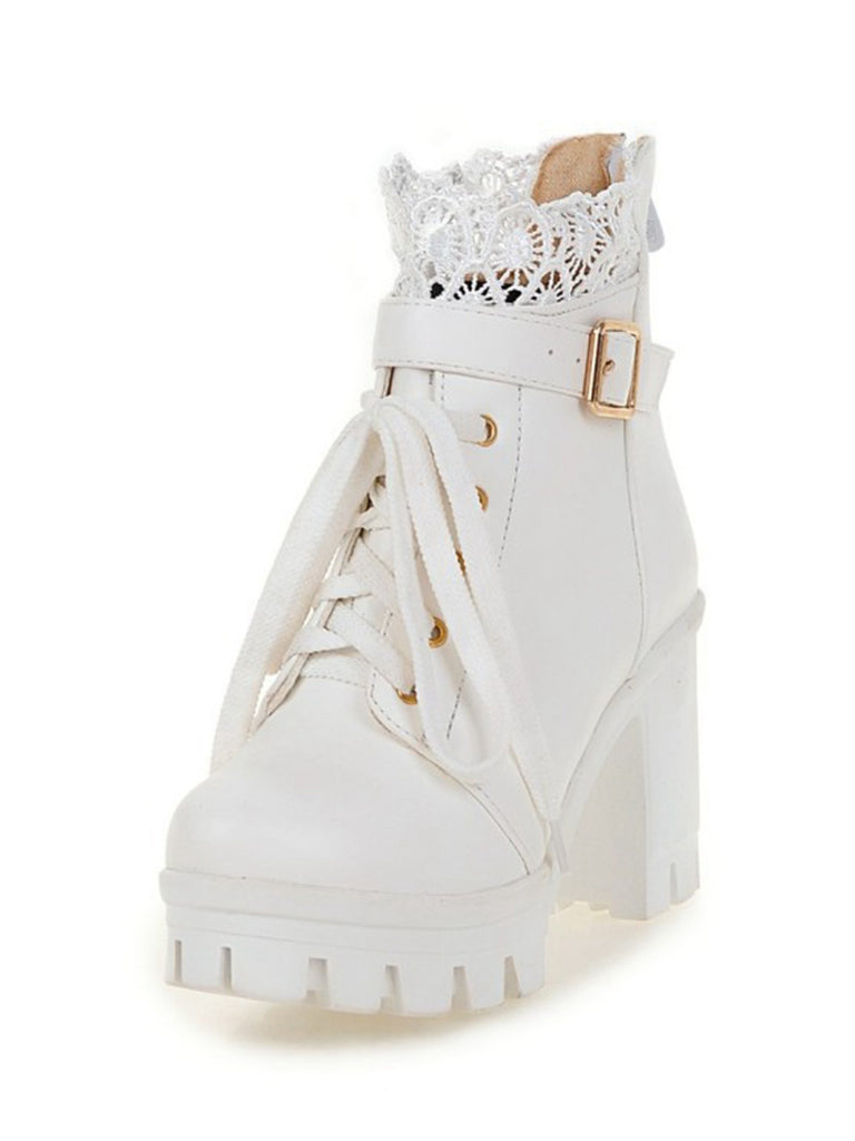 Leather Lace Patchwork High Heel Ankle Boots: timeless vintage elegance she makes her own