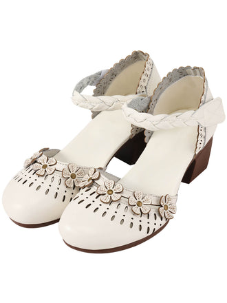 Leather Vintage Hollow-out High Heeled Sandals, vintage shoes, retro heels - perfect for women who love vintage and retro fashion