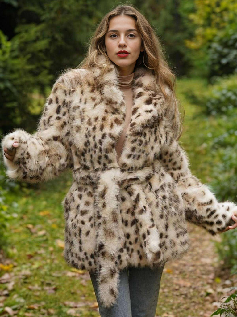 Leopard 1940s Imitation Fur Coat With Belt - vintage fashion, retro style